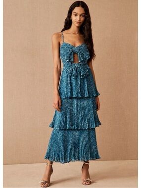 NWT AMUR Belinda Bow Dress in
Ombre Teal Tropic Floral Size: 6